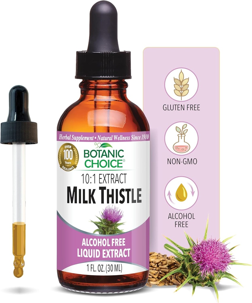 Botanic Choice Milk Thistle Liquid Extract, Alkohol fri, Gluten fri, hurtigt fungerende Traditional Lever Favorite, 1 fl. oz