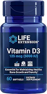 Life Extension Vitamin B12 Methylcobalamin 1mg & D3- vitamin 125 mcg (5000 IE) Supplement Bundle - 60 Tæl