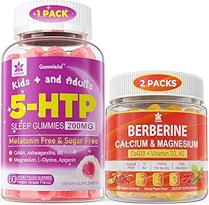 2Pack Berberine Supplement Gummies & 1Pack 5HTP Flydende fyldt Gummies til voksne & Børn 8 +, Sukker fri