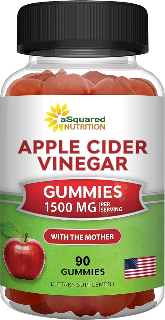 aSquared Nutrition Apple Cider Vinegas Gummies - 1500mg med moderen - 90 ACV Gummies w / vitamin B6 & B12, Folinsyre - Vegansk Gummy Supplement Alternativ til kapsler piller & drikke