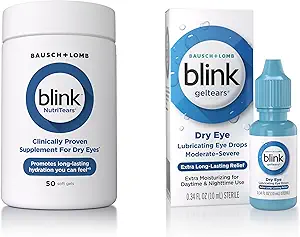 Blink GelTears Eye Drops for Dry Eyes, Gel Lubricating Eye Drops, Moisturizing & Extra Long-Lasting Hydrating Eye Care + Blink NutriTears Clinically Proven Supplement for Dry Eyes, 50 Softgels