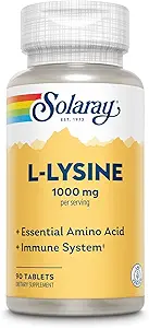 SOLARAY L Lysin - Free- Form Essential Aminosyre - Immun Support Supplement med 1000mg L- Lysin, 1000mg Vitamin C og 25mg Chelated Zink - Lab Verified, 60- Day Garanti, 30 Servering, 90 tabletter