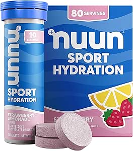 Nuun Sport Electrolyte Tablets with Magnesium, Calcium, Kalium, Chlorid & Natrium, Gluten Free & Vegan, Strawberry Lemonade, 8 Pack (80 Servere i alt)