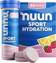 Nuun Sport Electrolyte Tablets with Magnesium, Calcium, Kalium, Chlorid & Natrium, Gluten Free & Vegan, Strawberry Lemonade, 8 Pack (80 Servere i alt)