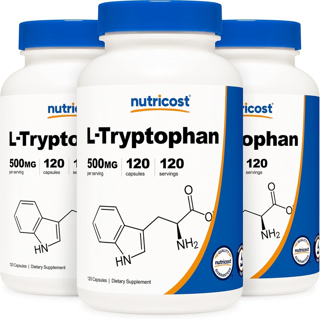 Nutricost L- Tryptophan 500 mg, 120 kapsler (3 flasker)