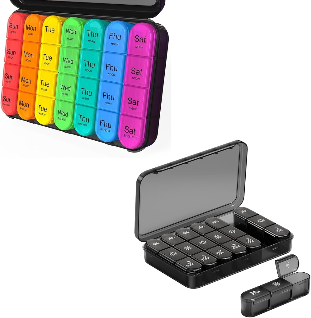 Daviky Pill Organizer 4 gange om dagen - Pill Organizer 3X om dagen, Pill Box 7 dag, Stor ugentlige medicin sag for rejser med flytbare beholdere til at holde daglige vitaminer, kosttilskud og medicin