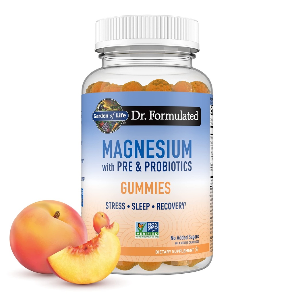 Livets have Magnesium Citrate Supplement Gummies med Prebiotika & Probiotika til Stress, Sleep & Recovery - Vegan, Gluten Free, Kosher, Non- GMO, Ingen Tilføjet Sugarer, Peach Flavor, 60 Greve