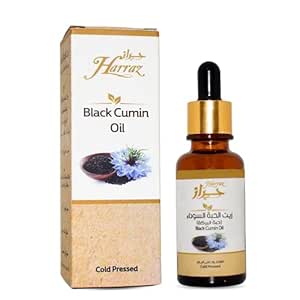 Harraz Black Cumin Oil With Dropper Albaraka Nigella Cold presset egyptisk Pure Natural Raw Herbal Herbs Vegan Shifa Sunnah Halal (1 Pack = 1 oz / 30 ml)