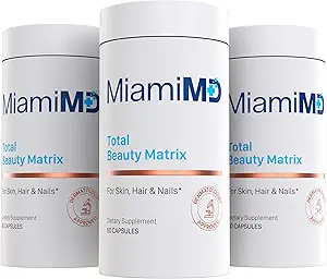 MiamiMD Total Beauty Matrix Collagen Kosttilskud til kvinder - Kollagen kapsler med C-vitamin til hår, hud og negle - Cruelty Free - (60 kapsler) - 3 pakke