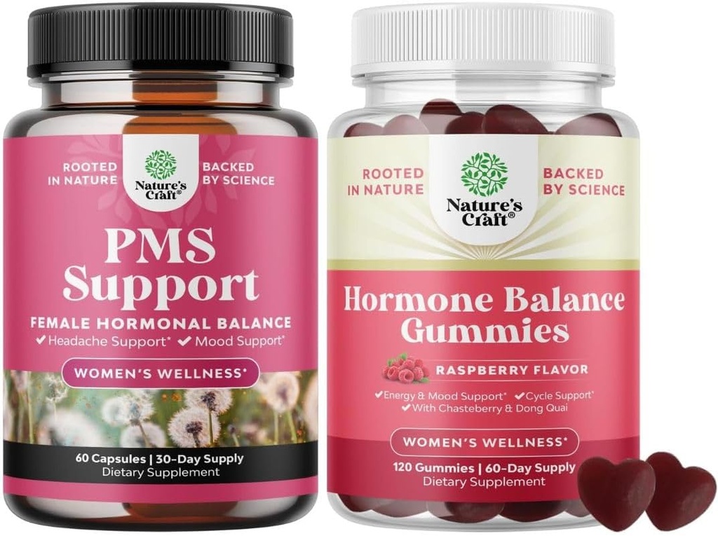 Bundle af PMS Support med DIM, Chasteberry, Black Cohosh & Ashwagandha til Periode Cramps Menopause Bloating Mood Swing og Hormone Balance Gummies Support Menstruationscyklus med vitamin B6 & Dong Quai