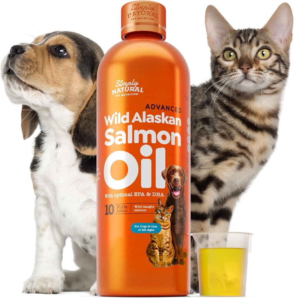 Lakseolie til hunde og katte, Wild Alaska Lakseolie til hunde Hud, Coat og fælles, Omega 3 Fish Oil, Hunde og katte Immunsystem Support, Epa og Dha, 300 ml Hund Shedding Supplement