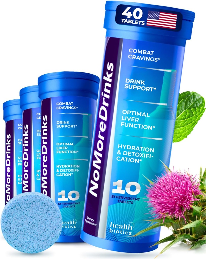 NoMoreDrinks Anti Alkohol Craving Supplement # 124; Lever Detox & Combat Cravings # 124; Energistøtte Alkohol Erstatning Drink # 124; Organic Milk Thistle Supplement & Dandelion Root & 5htp # 124; (40) Energipiller
