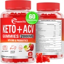 Æblecider Vincils, Keto ACV Gumies Max Strength 2000mg Æblecider Vincils med mor, Probiotika & Vitamin B12, til fordøjelse, Metabolisme, Rengøring & Detox Diet, 60 Greve