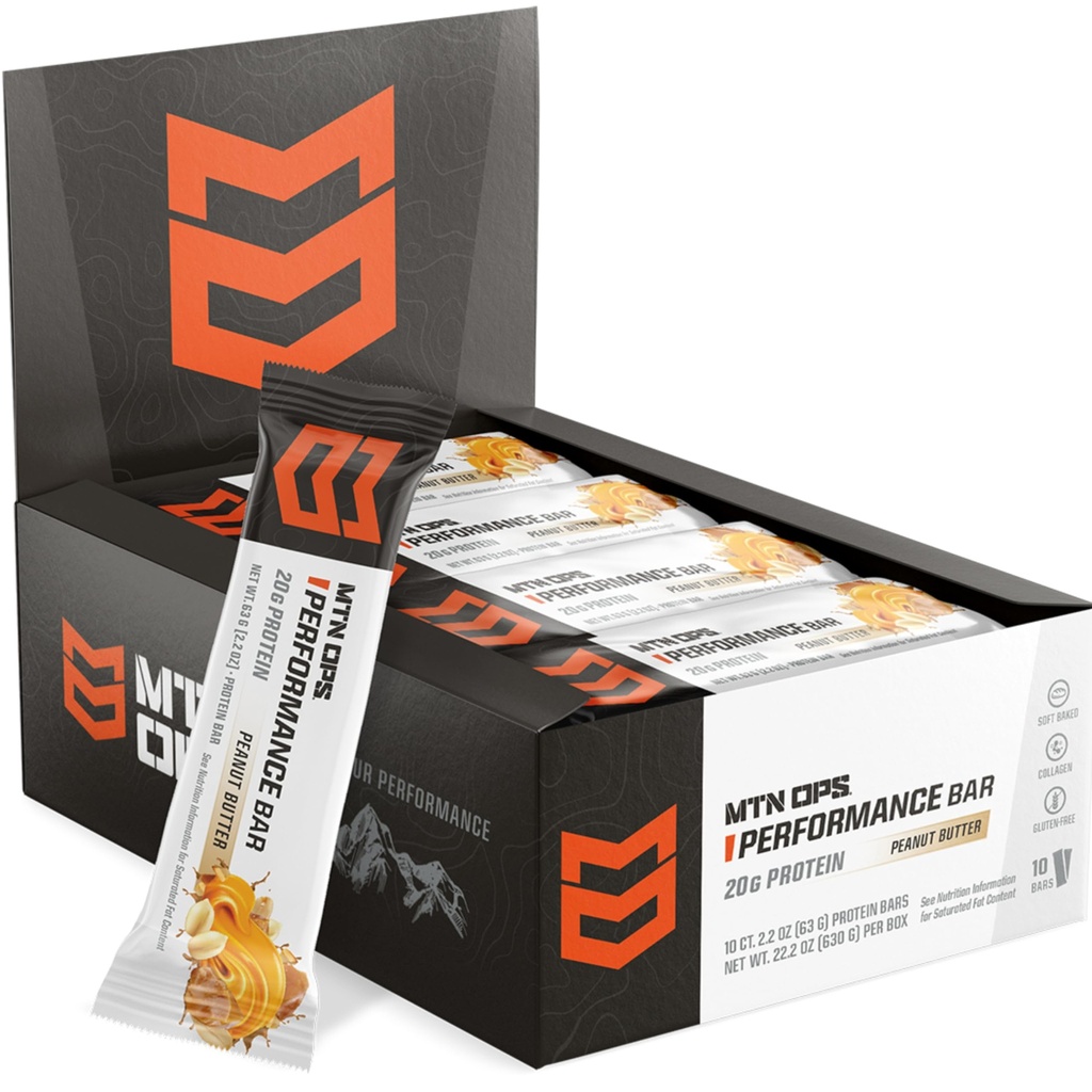 MTN OPS Peanut Butter Bliss Protein Bars, High Protein with Whey Isolate & Whey Concentrate and Collagen, Low Sugar, Gluten Free, 10 Greve