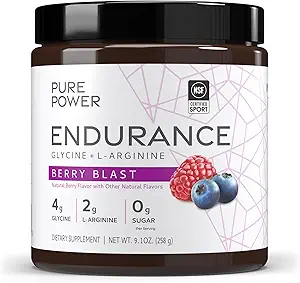 Pure Power Endurance Powder, Berry Blast Flavor, 9.1 oz (258 g), 30 Servering, 4 g Glycin, 2 g L- Arginin, 0 g Sukker, Non- GMO, NSF Certified for Sport, Dr. Mercola