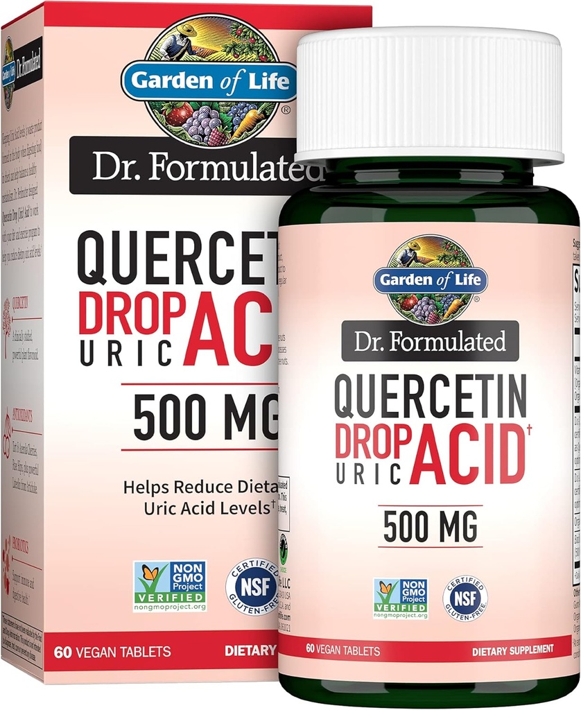 Livets have Quercetin Probiotic & Uric Acid Support med Tart Cherry, C-vitamin fra Organic Acerola og Rose HIPS Plus Luteolin - Dr Formuleret - Gluten Free and Non GMO - 60 tabletter