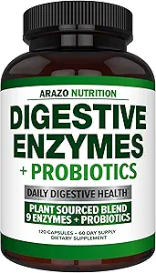Digitale enzymer med probiotika - Multi Enzyme Nutritional Supplement - Acidophilus Bromelain Papaya Papain Lipase & Lactase - Forbedre fordøjelsen - 120 piller - Arazo Nutrition