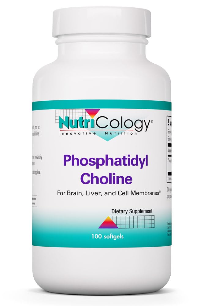 Nutricology Phosphatidyl Cholin Supplement - Lecithin Capsules, fordøjelsesenzymer til lever, fedt fordøjelsesstøtte, Cholin Kosttilskud til fede lever, 1540mg Softgels - 100 Greve