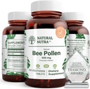 Natural Nutra Bee Pollen 500 mg, Helps Promote Vitality and Immune System, Improve Overall Health, Helps Improve Body Stamina, 100 Tablets