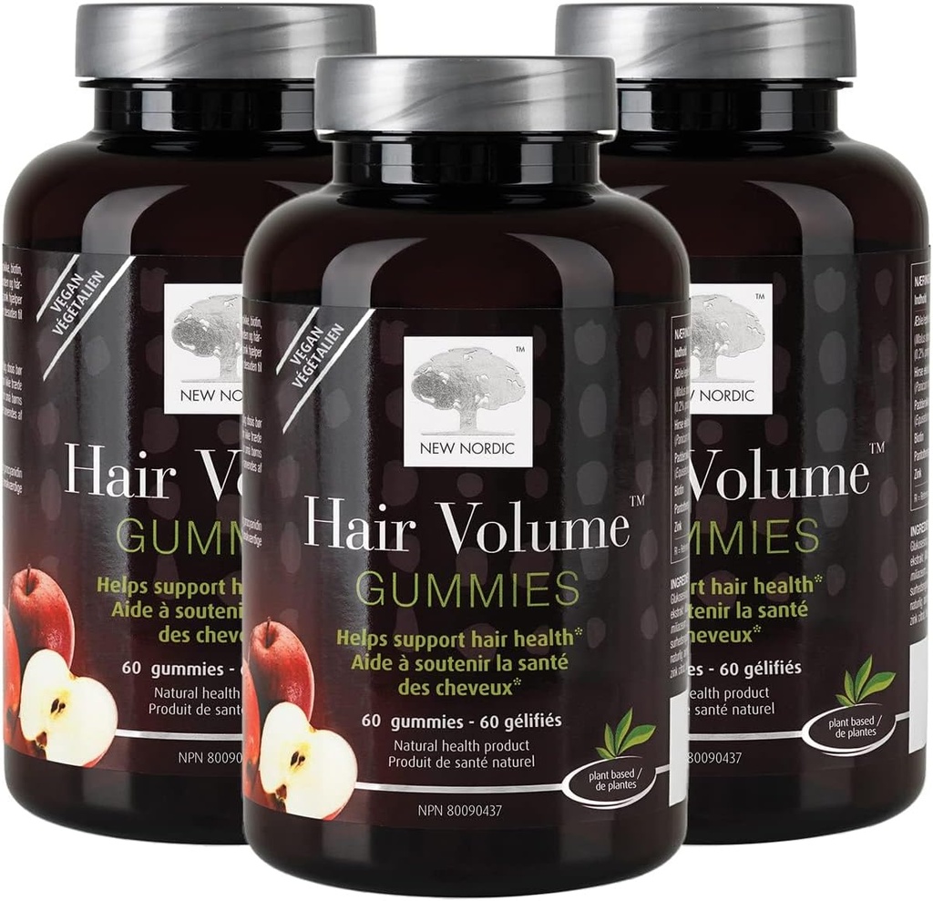 NY NORDIC hår volumen gummies, 2500 mcg biotin, daglige hår vitaminer supplement til støtte hår hud & negle, Vegan, 60 greve (pakke med 3)