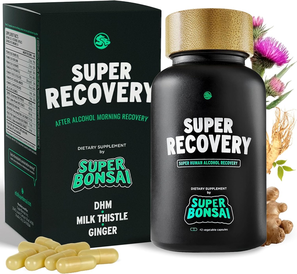 SuperBonsai Super Recovery Kapsler til Post Celebration og Morning Relief - All Natural Holistic Support - 3 Kapsler taget før druk og en valgfri Servering Efter (14 Servere)