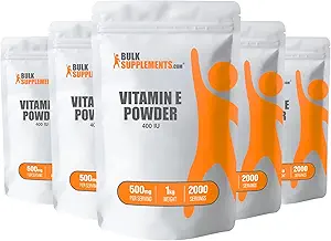 BulkSupplements.com Vitamin E 400 IE Pulver - som D- Alpha Tocopherol, Nutritional Supplements - Gluten Free, 500mg per servering, 5 kg (11 lbs) (Pakning med 5)