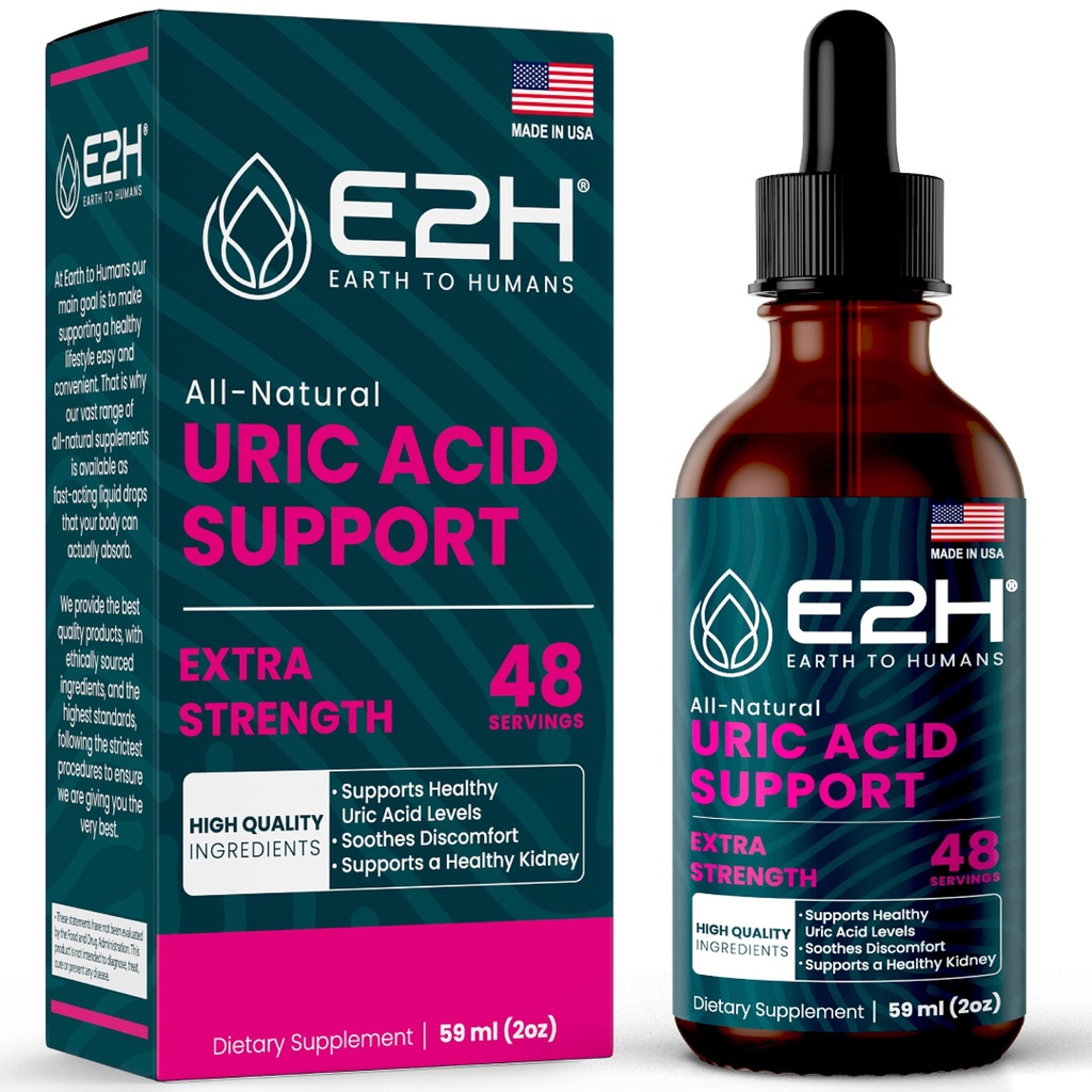 E2H Urisyre Support - Tart Cherry og Devil 's Claw - Understøtter Urisyre Sundhed og Nyre Funktion Non- GMO - Vegan - 2 Fl Oz