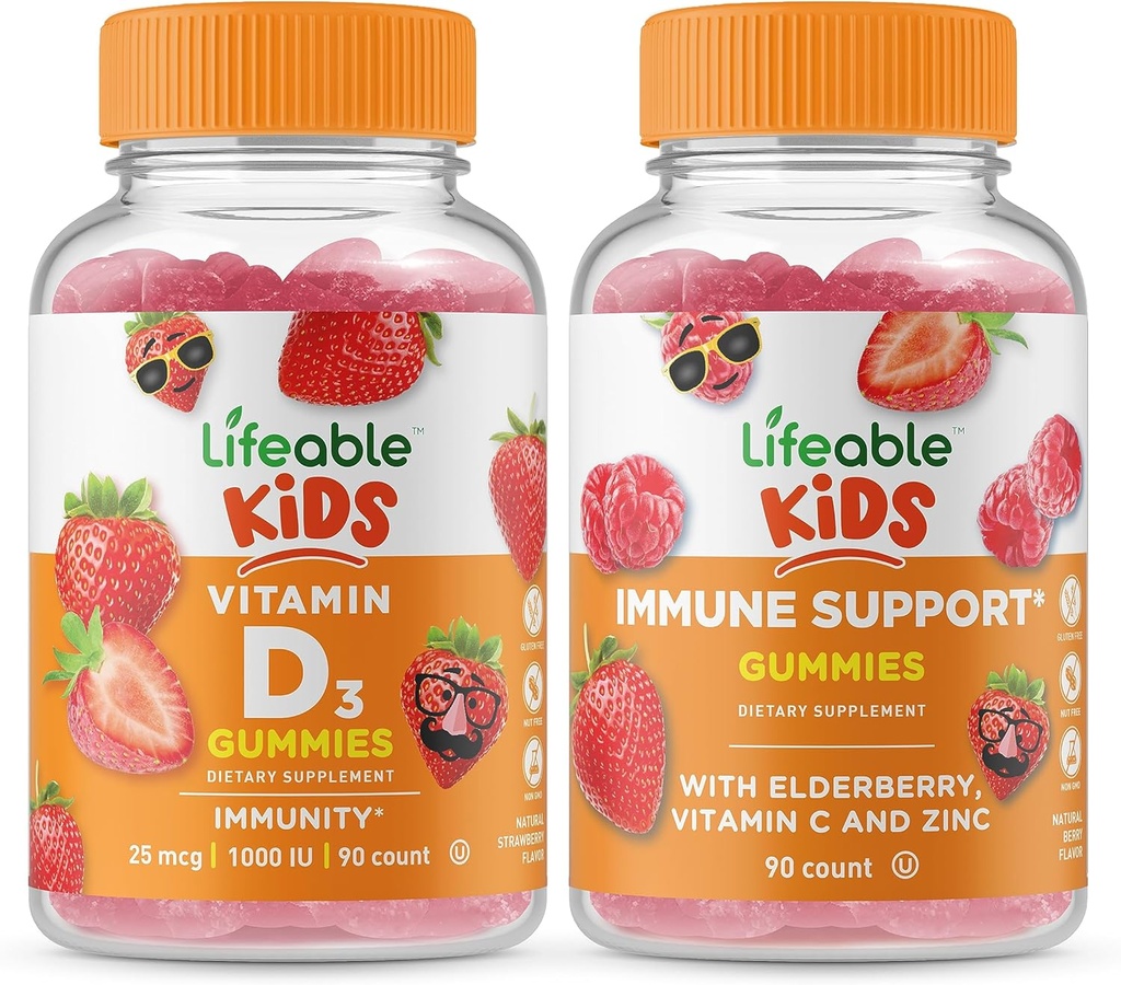 Lifeable D-vitamin Kids + immunsupport Kids, Gummies Bundle - Great Tasting, Vitamin Supplement, Gluten Free, GMO Free, Chewable Gummy
