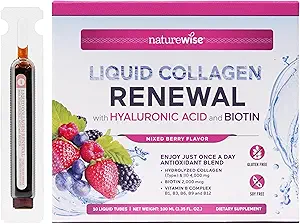 NatureWise Hydrolyzed Liquid Collagen for Women & Men 400mg - High Absorption, Type 1 & 3 Peptider med Biotin + C-vitamin + B-vitamin Complex & Hyaluronsyre - blandet berry - 10 rør [10 dages forsyning]