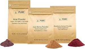 PURE ORIGINAL INGREDIENTS Berry Powder Bundle, (1 lb Each) Acai Powder, Goji Berry Powder, Blueberry Powder, Herbal Supplements