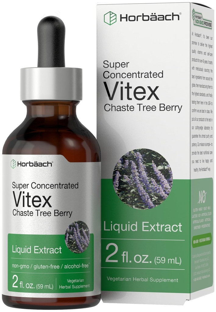 Horbäach Vitex Berry Chasteberry Extract Tincture Memory 124; 2 fl oz Memory 124; Super koncentreret Flydende 124; Alkoholfri Chaste Tree Berry Supplement 124; Vegetarisk, Non- GMO, Gluten Free