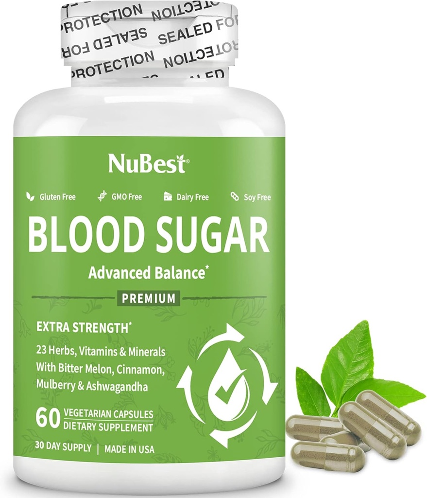 Blood Sugar - Advanced Formel med Bitter Melon, Ashwagandha, Kanel, Chrom, Magnesium, Vitamin, Alpha Lipoic Acid, Cayenne Pepper & mere; 60 kapsler