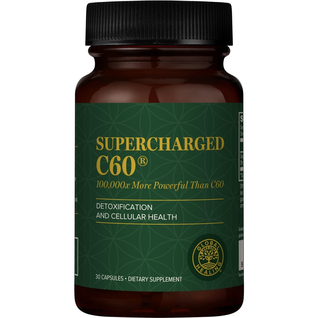 Global Healing Center Supercharged C60 - Mikro- Aktiveret Carbon Fulleren w / Organic MCT Powder, 10 gange mere kraftfuld end regelmæssige C60 Kosttilskud - Hjælper afgiftning, Aging (30 kapsler)