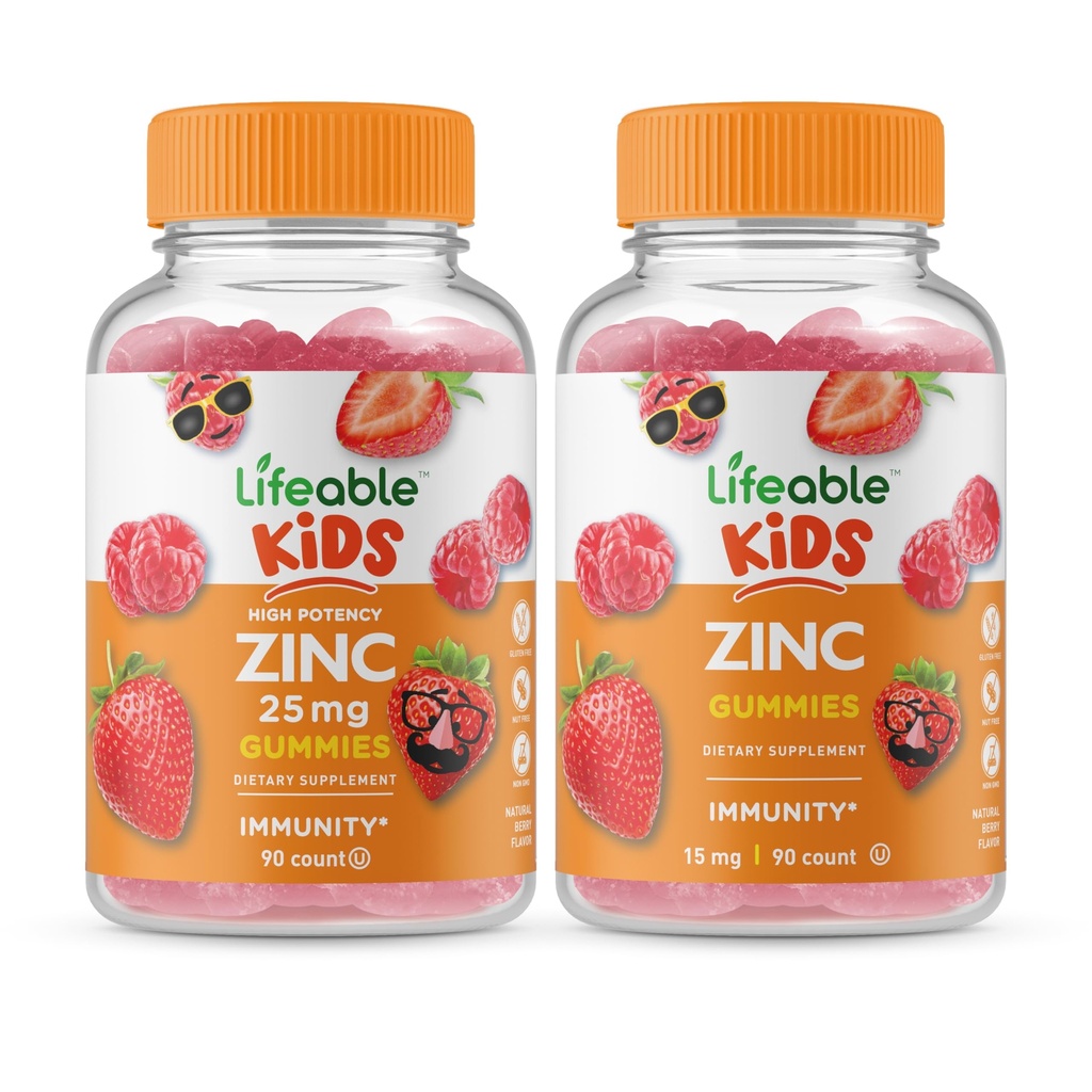 Levedygtig Zink 25mg Kids + Zink Kids, Gummies Bundle - Great Tasting, Vitamin Supplement, Gluten Free, GMO Free, Chewable Gummy