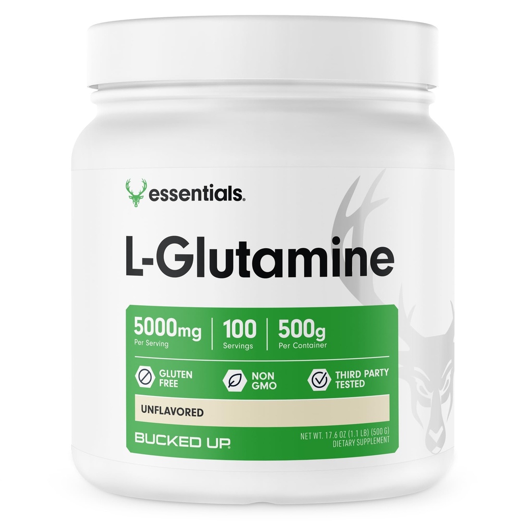 Bucked Up L- Glutamin 500g Powder, Gluten- Free, Non- GMO, Unflavored (100 Servere)