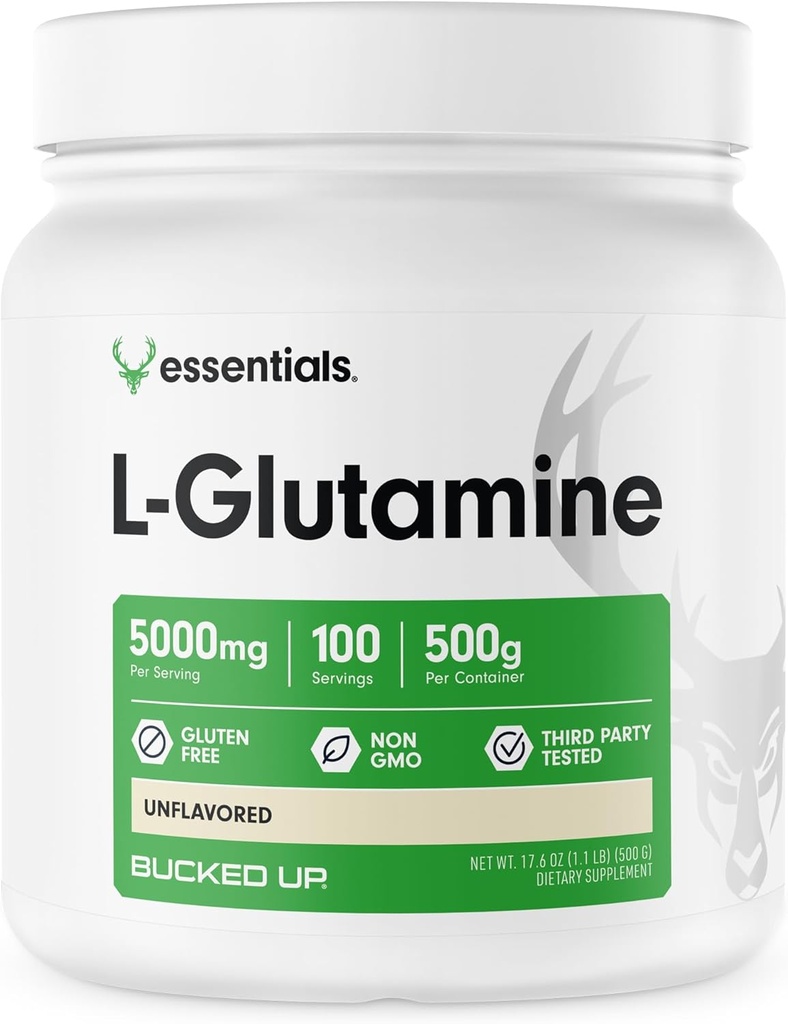 Bucked Up L- Glutamin 500g Powder, Gluten- Free, Non- GMO, Unflavored (100 Servere)