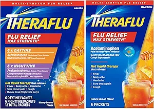Theraflu Max Strength Daytime & Nighttime Flu Symptom Relief Honey Lemon Flavor Powder & Daytime Flu Symptom Relief Honey Lemon Powder, 6 Daytime + 6 Nighttime, & 6 Honey Lemon Flavor Powder Pacets