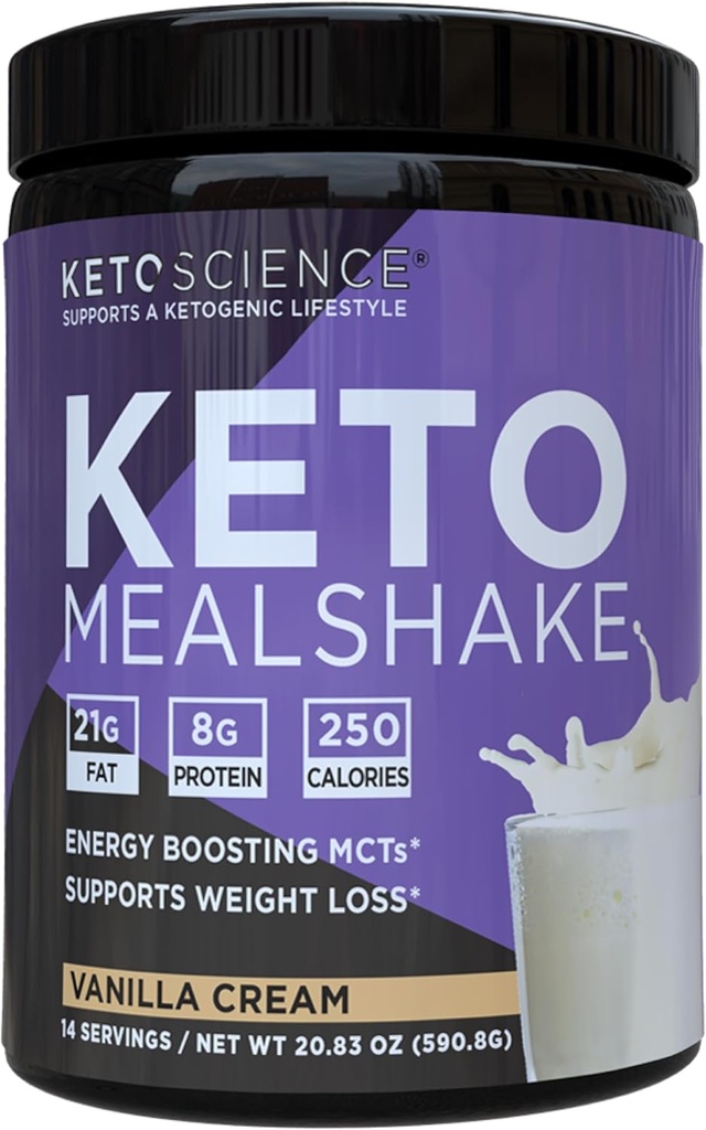 Keto Science Ketogen Meal Shake Vanilla Kosttilskud, rig på MCT og protein, pakket med kollagen, vitaminer og mineraler, Keto og Paleo Friendly, Vægttab, (14 portioner), 20.49 Oz