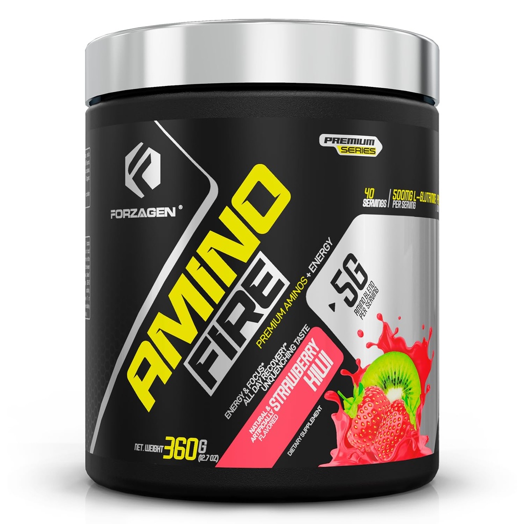 Forzagen Amino Fire • 124; Essential Amino Energy Powder til Pre- Workout • 124; BCAA Energi Boost & Muscle Recovery Drink Mix, Enhance Focus & Concentration, Kosttilskud • 124; Jordbær Kiwi, 40 Servering