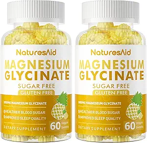 Magnesium Glycinat Gummies 1000mg - Sugar Free Magnesium Kalium Supplement med D-vitamin, B6, CoQ10 for Calm Mood & Sleep Support - 60 Ananas Gummies -1 Pack