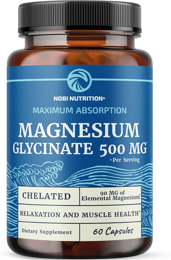 Magnesium Glycinat 500 mg 1 125; Chelat til høj Absorption 124; Muskelrelaksering, Bones, Heart, Nerve, Sleep & Calm Support for Women & Men 1 125; Magnesium Chelate Supplement & Bisglycinate Complex 124; 60ct