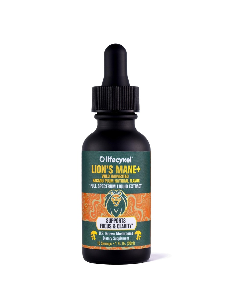 Life Cykel - Lions Mane Mushroom Extract med Kakadu Plum - Brain Booster Nootrop for Memory, Focus & REM Sleep - Non- GMO, Organic Mushroom Tincture - 1 Fl Oz (15 Servere)