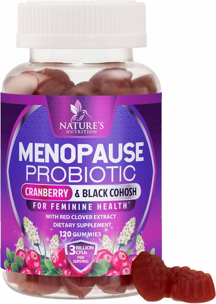 Menopause Kosttilskud til kvinder - 3 milliarder CFU Natural Menopause Relief for Mild Hot Flashs & Night Sweats, PH, Vaginal Health Support Probiotika til kvinder Gummy, Probiotisk supplement - 120 Gummies