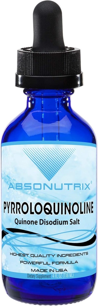 Absonutrix Pyrroloquinoline Quinone Dinatriumsalt 20mg, 4 Fl Oz Flaske, 200 Servering, Høj Biotilgængelighed, Quick Absorption, Third- Party Testet, GMP- Certified, Non- GMO, Cruelty- Free, Made in USA