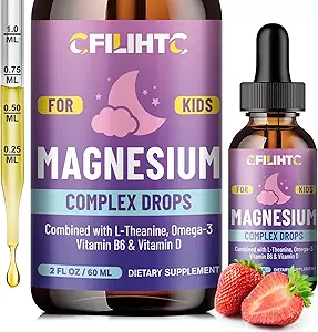 Kids Magnesium Væske Drops - Magnesium Glycinate Væske til børn Supplement- w / L- theanin, Omega-3, Vitamin B6, D3 - til søvn, afslapning, hjerne, Bones - 2 Fl Oz Children 's Calm, Strawberry Flavor