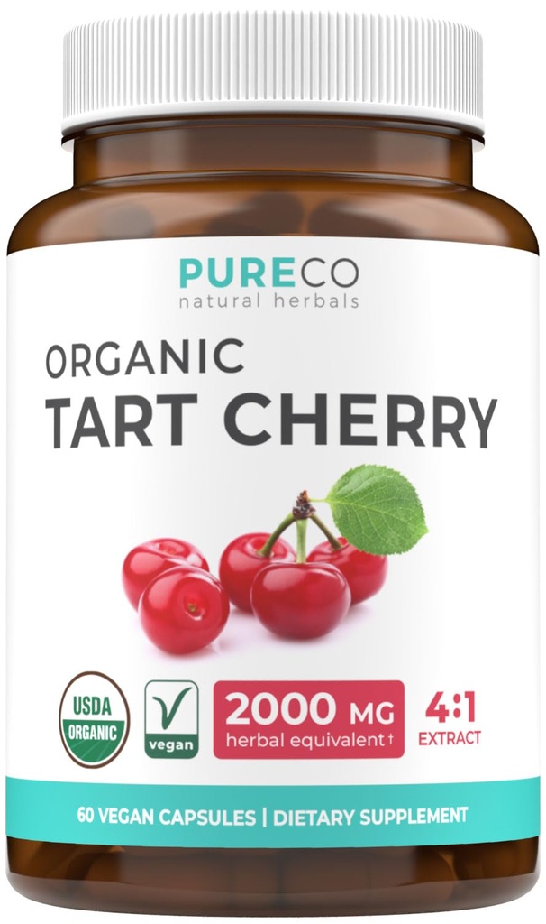 Organic Tart Cherry Capsules - High Strength 4: 1 Tart Cherry Extract Capsules with 2000mg Herbal Ækvivalent per servering for ursyre Support - Vegan Non- GMO & Made in the USA (2 Months Supply)
