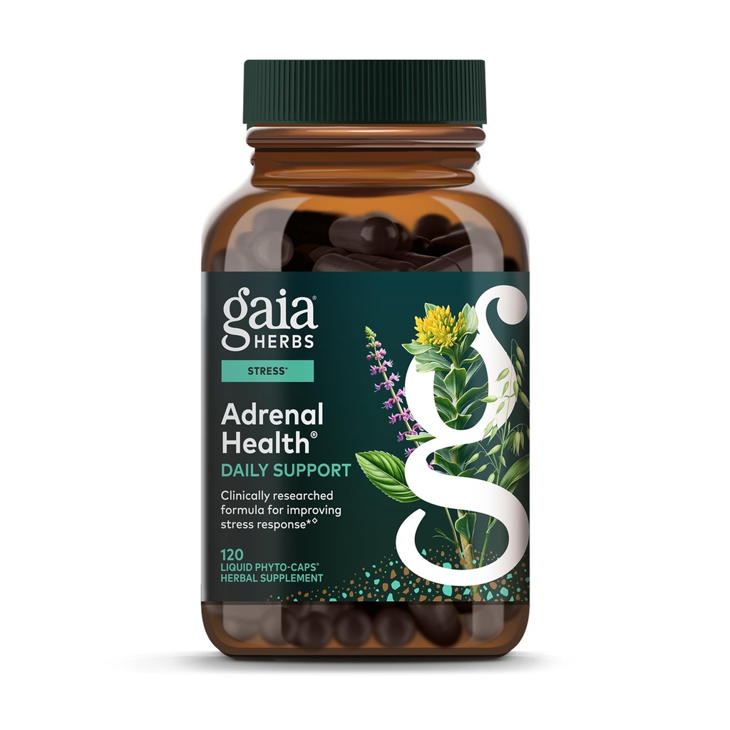 Gaia urter Adrenal Health Daily Support - Urte tillæg med Ashwagandha, Holy Basil & Schisandra - Hjælp med at opretholde sund energi & stress niveauer * - 120 Vegansk flydende Phyto- kapsler (120-dages forsyning)