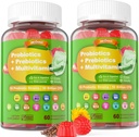 Vegansk Probiotika Gummies for kvinder & mænd - Fiber Prebiotics Supplementary 124; 50 Millioner CFU 'er Probiotika, Inulin, Psyllium Husk & Multivitamin for Gut, fordøjelse og immunforsvar Sundhed, 2 Pack