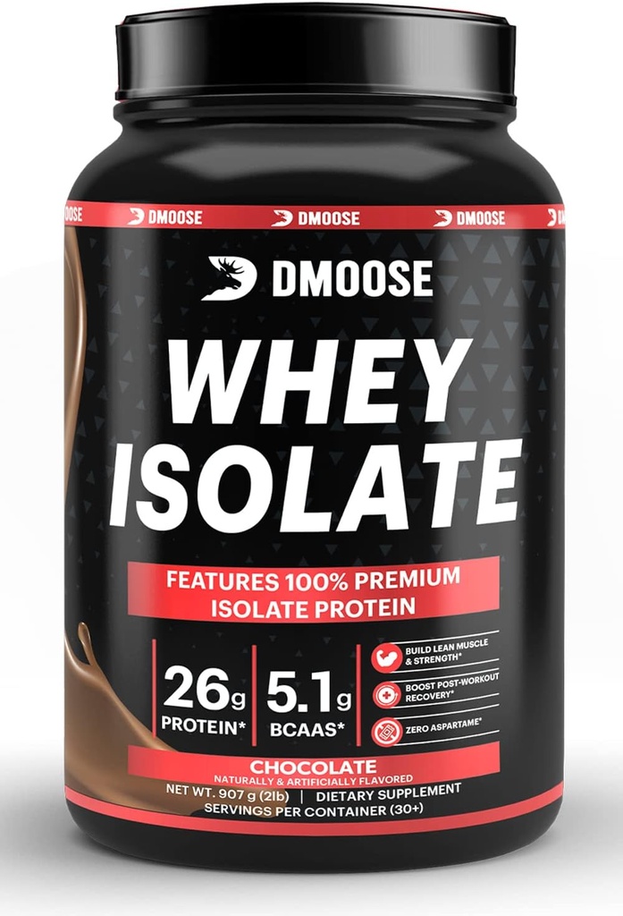 DMoose Whey Isolate Protein Powder I 26 g Protein I 5.1g BCAAS I Gluten Free I Hjælper med at opretholde muskelmasse & nedsat inddrivelse tid I Chocolate & Vanilla I 30 Servere