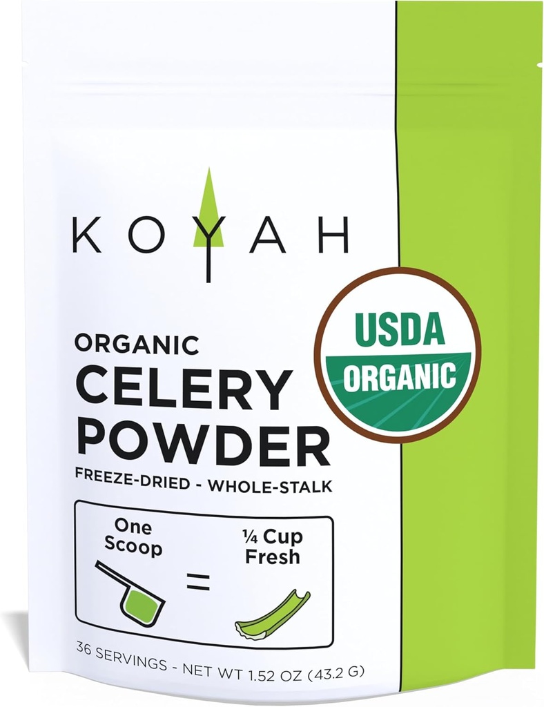 KOYAH - Økologisk USA Grown Selleri Powder (1 Scoop = 1 / 4 Cup Frisk): 36 Servering, Frysetørret, Whole- Stalk Powder